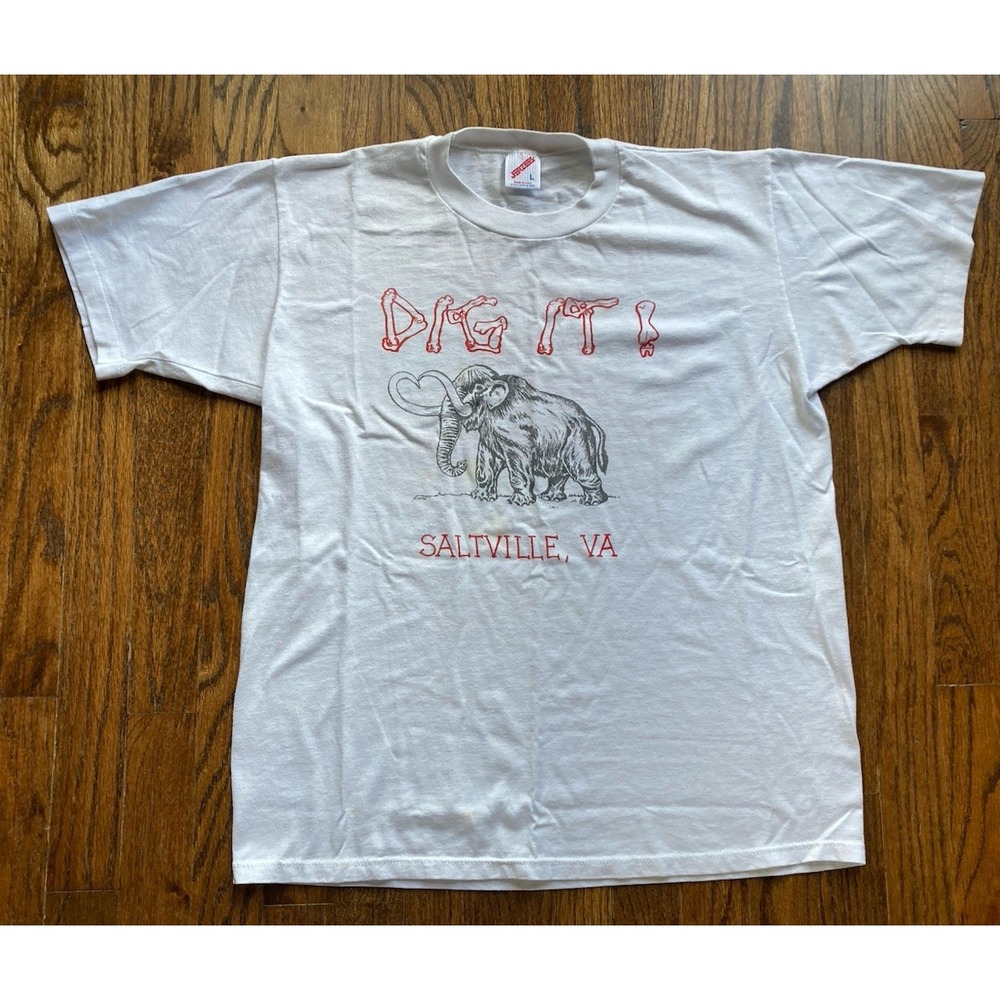 VTG 90s Wooly Mammoth T Shirt Large Saltville Virginia Museum Middle Appalachia